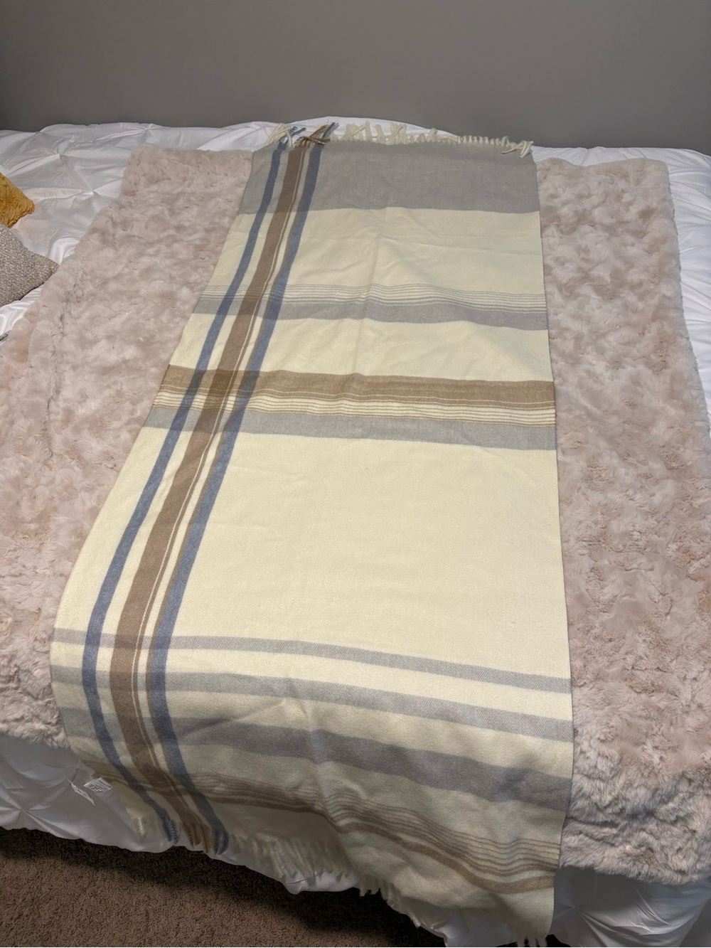 Soft Striped Pashmina in Cream, Blue, Grey & Tan